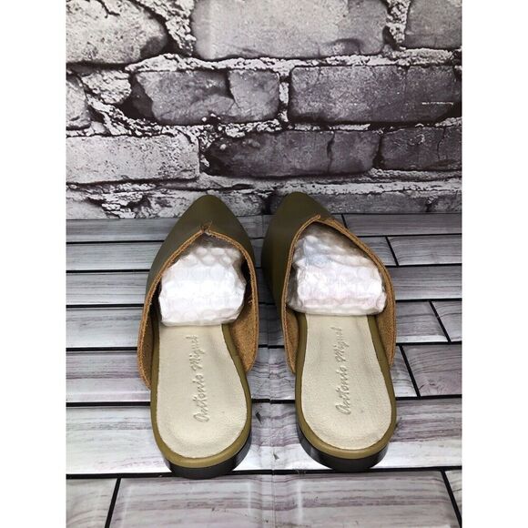 Antonio Miguel Mango Green Leather Center Cut Mules Flats Women Sz 5M US/35EU - Picture 7 of 16